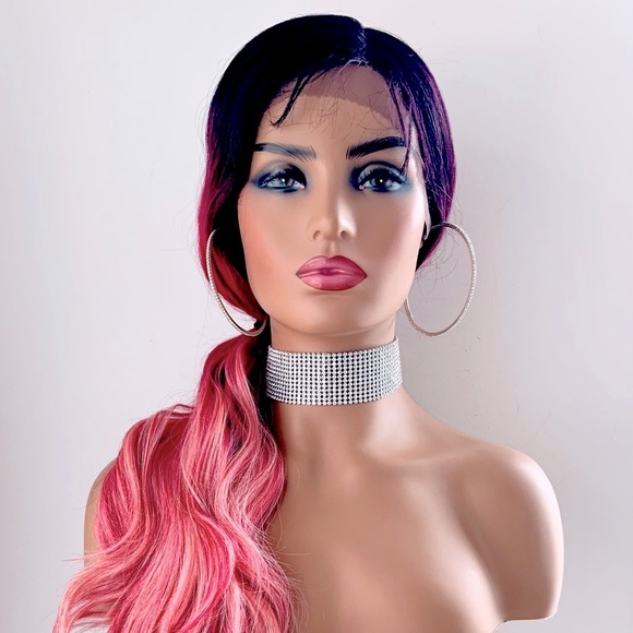 Gorgeous 30” Ombre Pink Fuchsia Synthetic Lace Front Wig - Picture 3 of 14